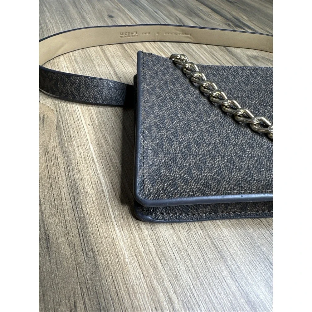 Michael KORS MK Signature Logo‎ Pull Chain Belt Bag Fanny Pack Chocolate